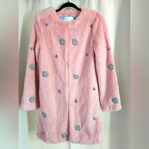 Elegant Pink Faux Fur Coat with Embellishments Zara